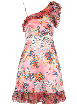 Vila pink floral one shoulder dress