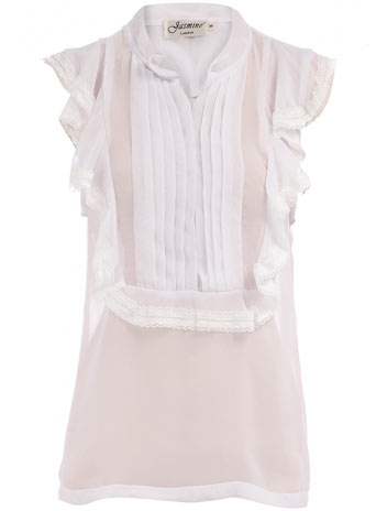 Dorothy Perkins White pleat frill blouse DP80000080