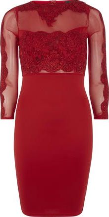 Dorothy Perkins, 1134[^]262015000711158 Womens AX Paris Red long sleeve mesh dress- Red