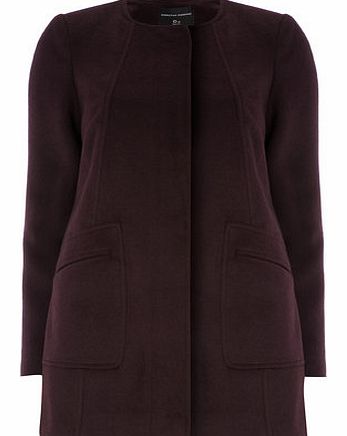 Womens Berry Collarless Seamed Coat- Purple