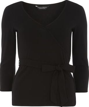 Dorothy Perkins, 1134[^]262015000707831 Womens Black 1/2 sleeve wrap top- Black DP56453710