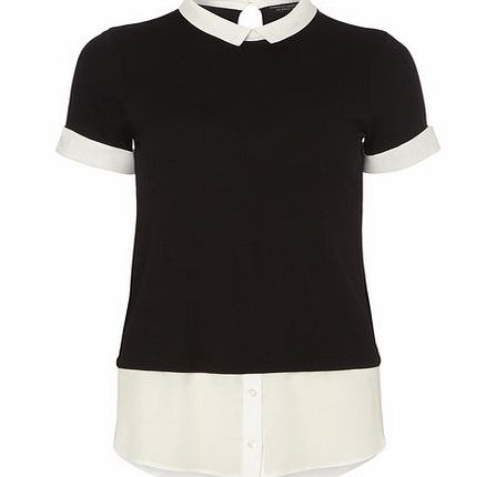 Dorothy Perkins Womens Black and Ivory Short Sleeve 2 in 1 Top-