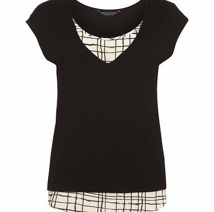 Dorothy Perkins Womens Black and White Check V neck 2 in 1 Top-