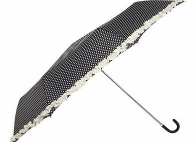 Womens Black and White Spotted Frill Umbrella-
