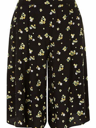 Womens Black and Yellow Ditsy Culottes- Black