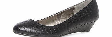 Dorothy Perkins Womens Black croc effect low wedge shoes- Black