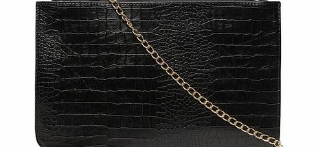 Dorothy Perkins Womens Black croc portfolio clutch bag- Black