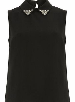 Dorothy Perkins Womens Black Embellished Collar Top- Black
