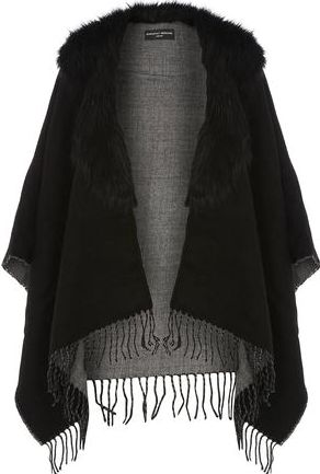 Dorothy Perkins, 1134[^]262015000713311 Womens Black faux Fur Collar Cape- Black