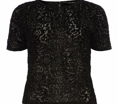 Dorothy Perkins Womens Black Floral Devore Tee- Black DP05480610