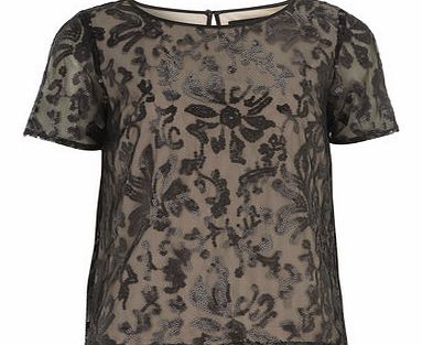 Dorothy Perkins Womens Black Floral Sequin Tee- Black DP05479410