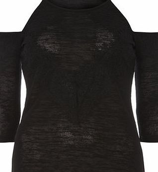 Dorothy Perkins Womens Black Lace Cold Shoulder Top- Black