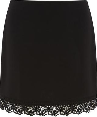 Dorothy Perkins, 1134[^]262015000709191 Womens Black Lace Hem Crepe Mini Skirt- Black