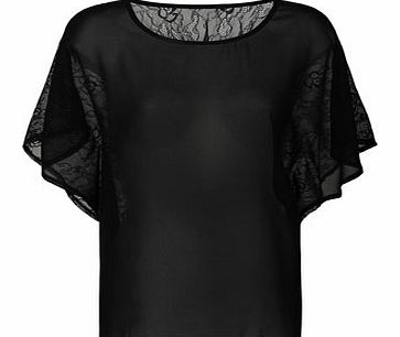 Womens Black lace open back top- Black DP68100073