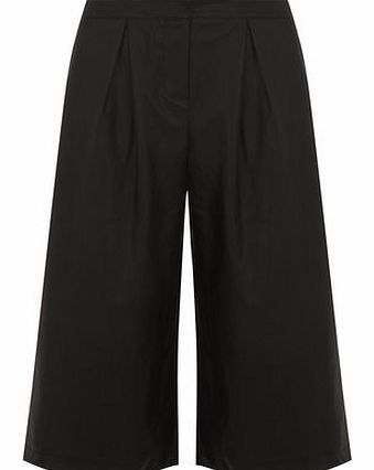 Womens Black leather look culottes- Black