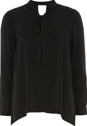 Dorothy Perkins, 1134[^]262015000705854 Womens Black Long Line Pussybow Shirt- Black