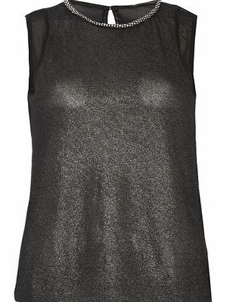 Dorothy Perkins Womens Black Lurex Embellished Top- Black