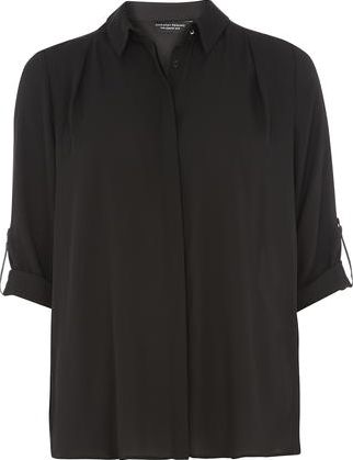 Dorothy Perkins, 1134[^]262015000717097 Womens Black Roll Sleeve Shirt- Black DP05603701