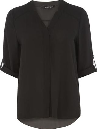 Dorothy Perkins, 1134[^]262015000717087 Womens Black Roll Sleeve Shirt- Black DP05603901