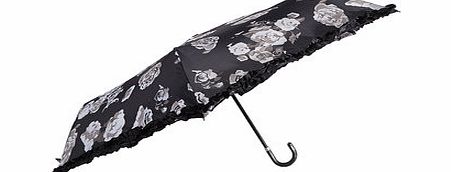 Dorothy Perkins Womens Black Rose Frill Crook Umbrella- Black