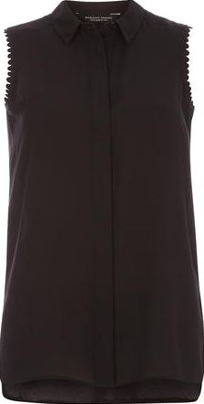 Dorothy Perkins, 1134[^]262015000704134 Womens Black Scallop Sleeveless Shirt- Black