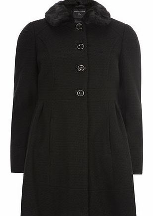 Womens Black Textured Fit and Flare Coat- Black