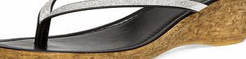 Dorothy Perkins Womens Black toe post glitter wedges- Black