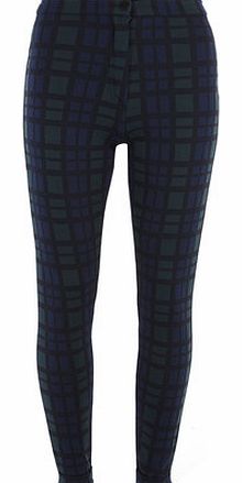 Womens Blue and Green Check Treggings- Blue