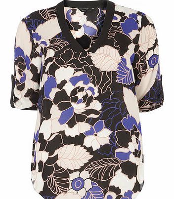 Dorothy Perkins Womens Blue and Pink Contrast Rollsleeve Top-