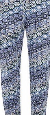 Dorothy Perkins Womens Blue Geo-Print Crop Trousers- Blue