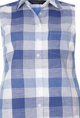 Dorothy Perkins Womens Blue Sleeveless Check Shirt- Blue