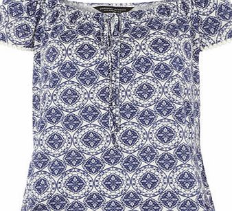 Dorothy Perkins Womens Blue Tile Peasant Top- Blue DP56417050