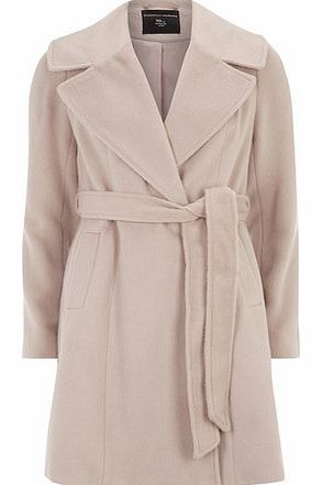 Womens Blush Belted Fit and Flare Coat- Blush