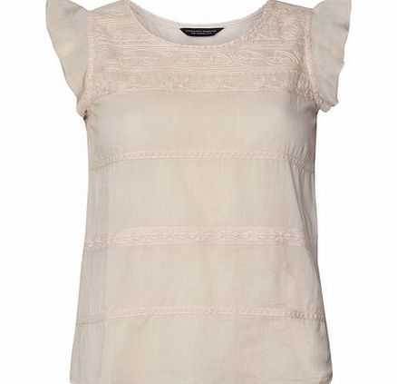 Dorothy Perkins Womens Blush Ruffle Embroidered Shell- Pink