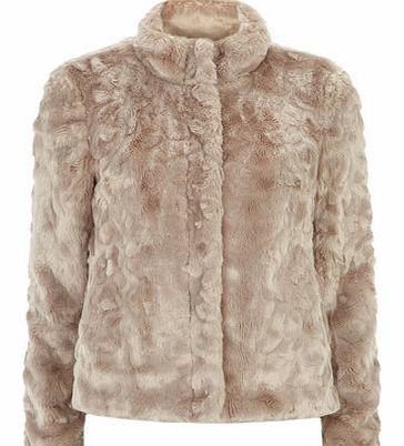 Womens Blush Short Zip Up Faux Fur Coat- Blush
