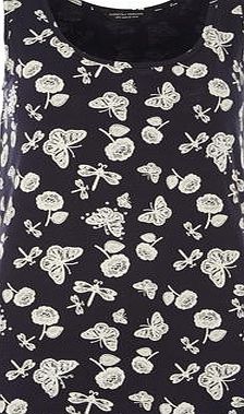 Dorothy Perkins Womens Butterfly Print Bling Vest Top- Navy