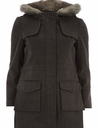 Womens Charcoal Longline Duffle Coat- Grey