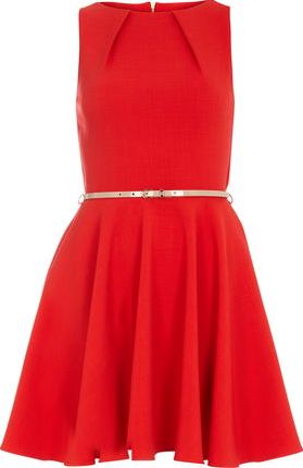 Dorothy Perkins, 1134[^]262015000706916 Womens Closet Red Flared Belted Dress- Red