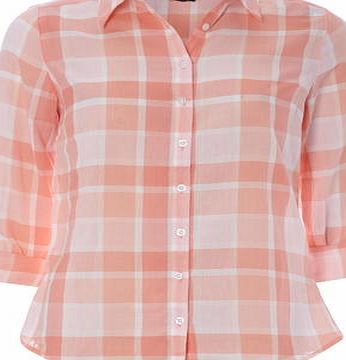 Dorothy Perkins Womens Coral Cotton Check Shirt- Pink DP67198611