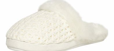 Dorothy Perkins Womens Cream Faux Fur Trim Mule Slippers- Cream