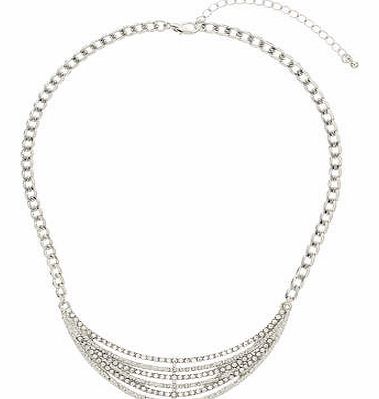 Womens Crystal Half Moon Necklace- Silver