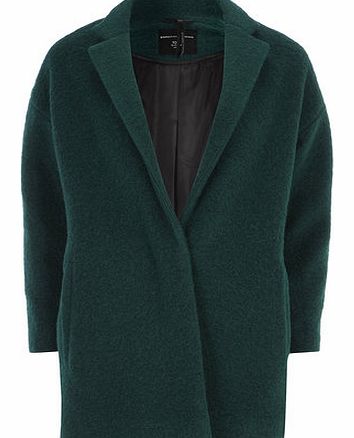 Womens Dark Green Wool Boyfriend Coat- Dark