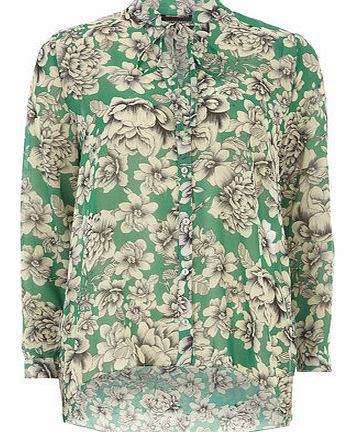 Dorothy Perkins Womens Green Floral Pussybow Blouse- Green