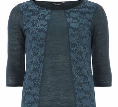 Dorothy Perkins Womens Green Lace Panel Jersey Knit Top- Teal