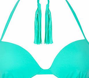Dorothy Perkins Womens Green Long Tassle Plunge Bikini Top-