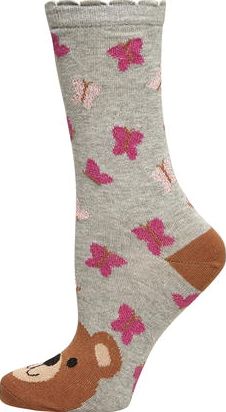 Dorothy Perkins, 1134[^]262015000717027 Womens Grey Bear and Butterfly printed socks-