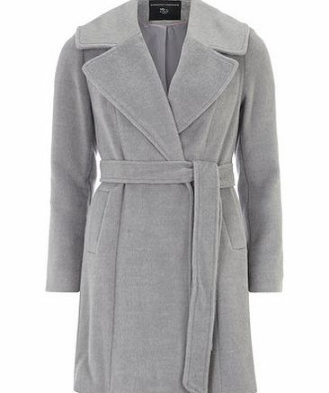 Dorothy Perkins Womens Grey Belted Fit and Flare Coat- Grey