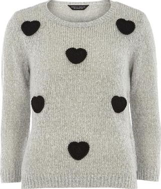 Dorothy Perkins, 1134[^]262015000712123 Womens Grey Heart Embroidered Jumper- Grey