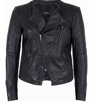 Womens Ichi Leather Biker Jacket- Black DP27100006