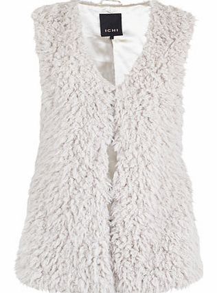 Womens Ichi Vintage Faux Fur Waistcoat- White
